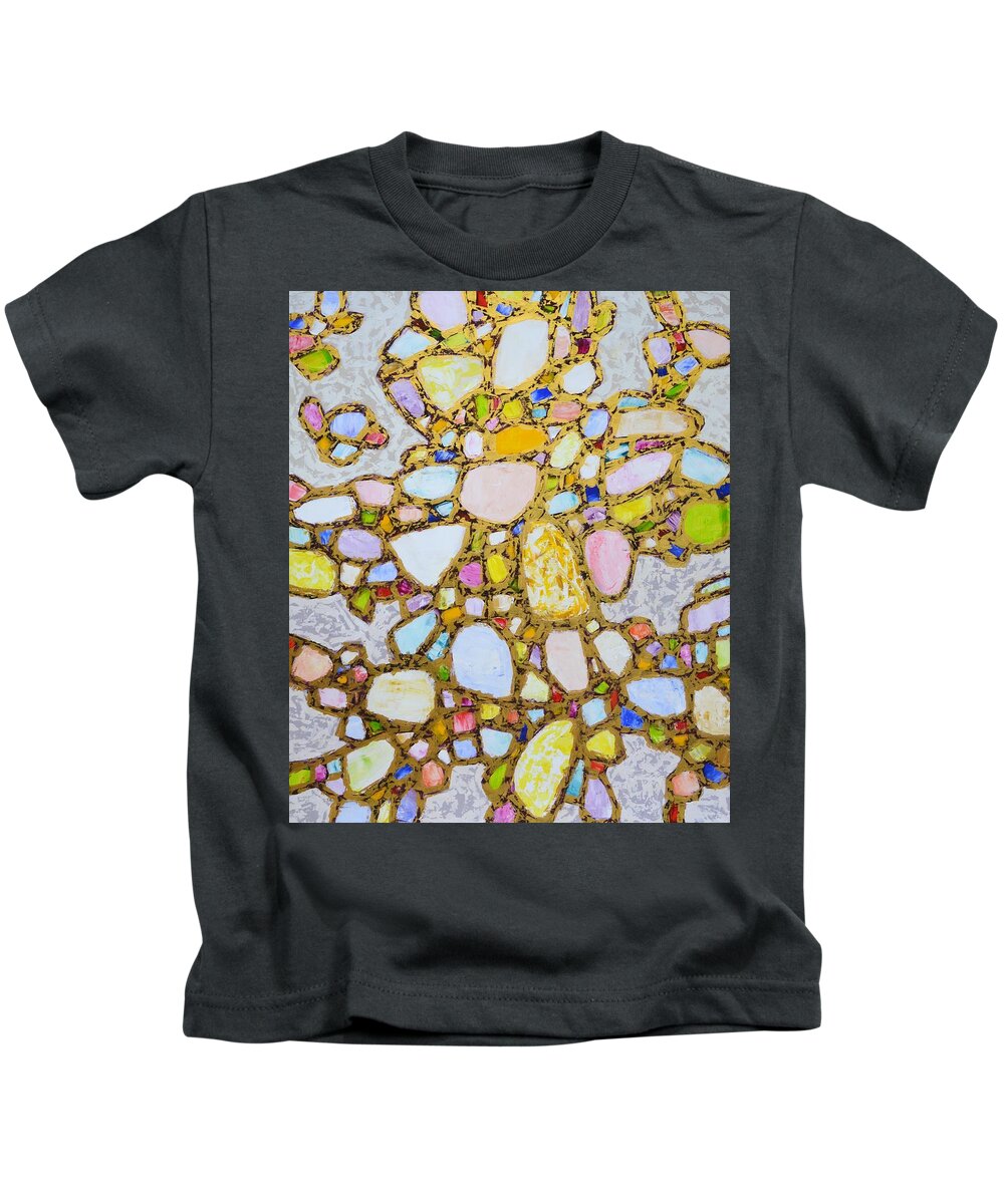 Stones Kids T-Shirt featuring the painting Gems in Gold 2. by Iryna Kastsova