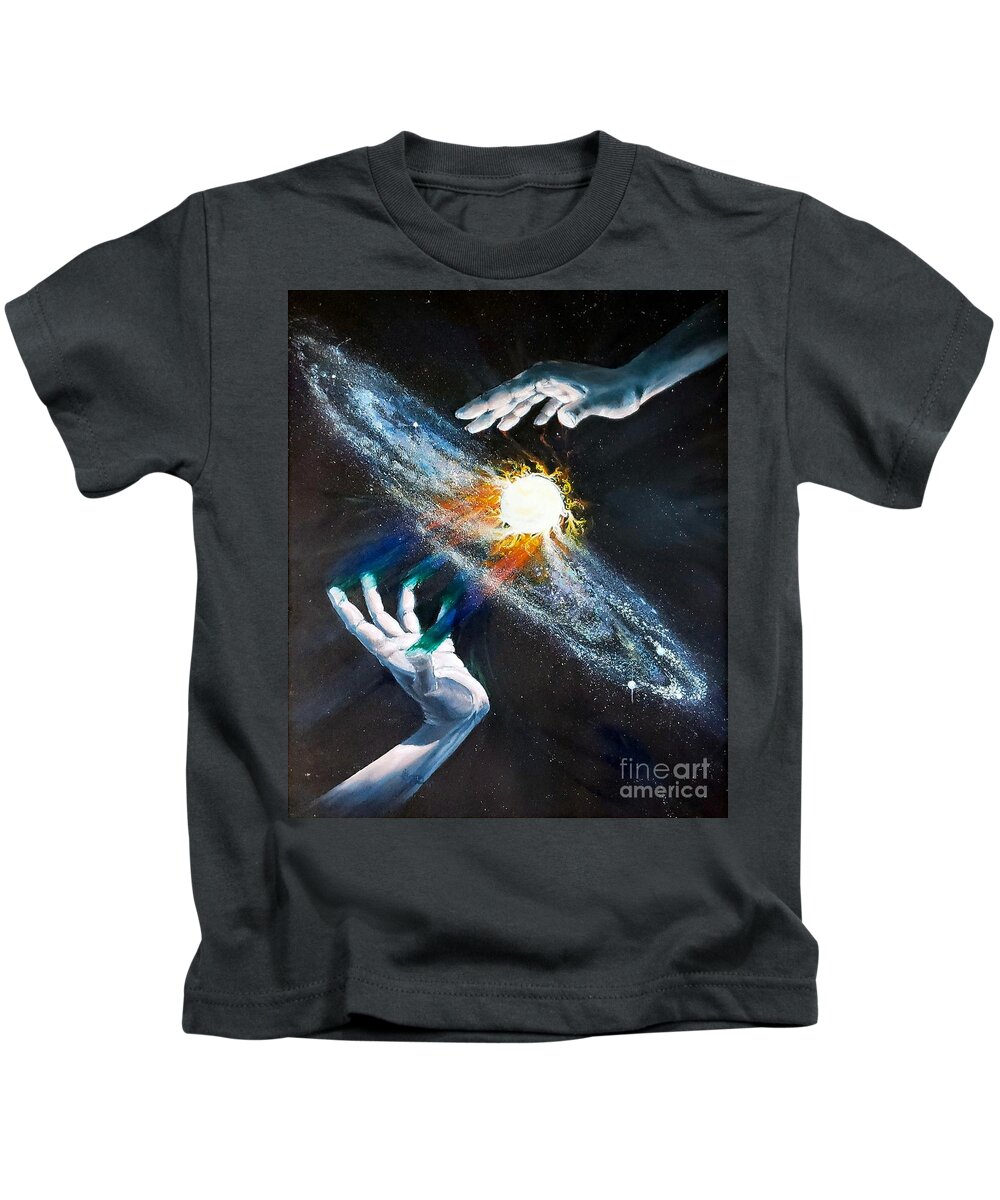 Genesis Kids T-Shirt featuring the painting Genesis, First Day by Merana Cadorette