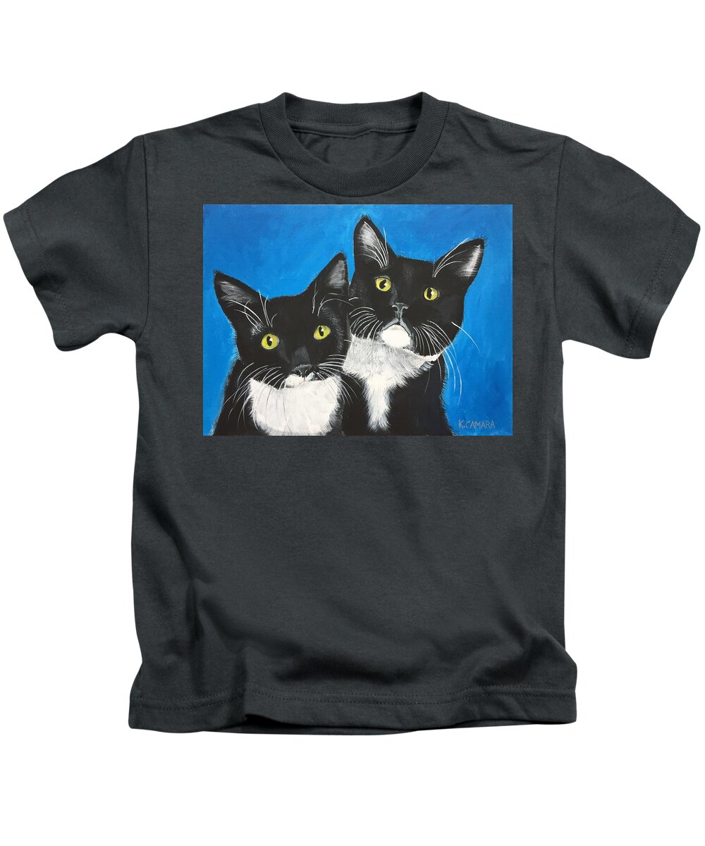 Pets Kids T-Shirt featuring the painting George and Grayson by Kathie Camara