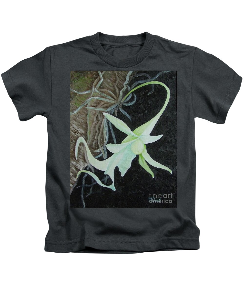 Orchids Kids T-Shirt featuring the painting Ghost Orchid on a Palm Tree by Mary Deal