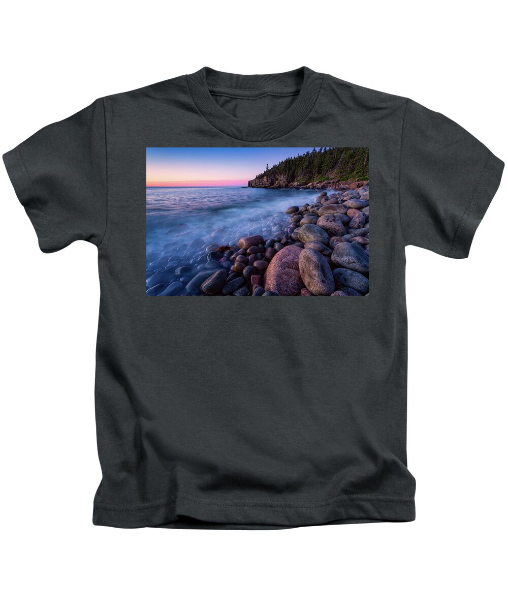 Acadia Kids T-Shirt featuring the photograph Ghost Surf, Acadia National Park. by Jeff Sinon