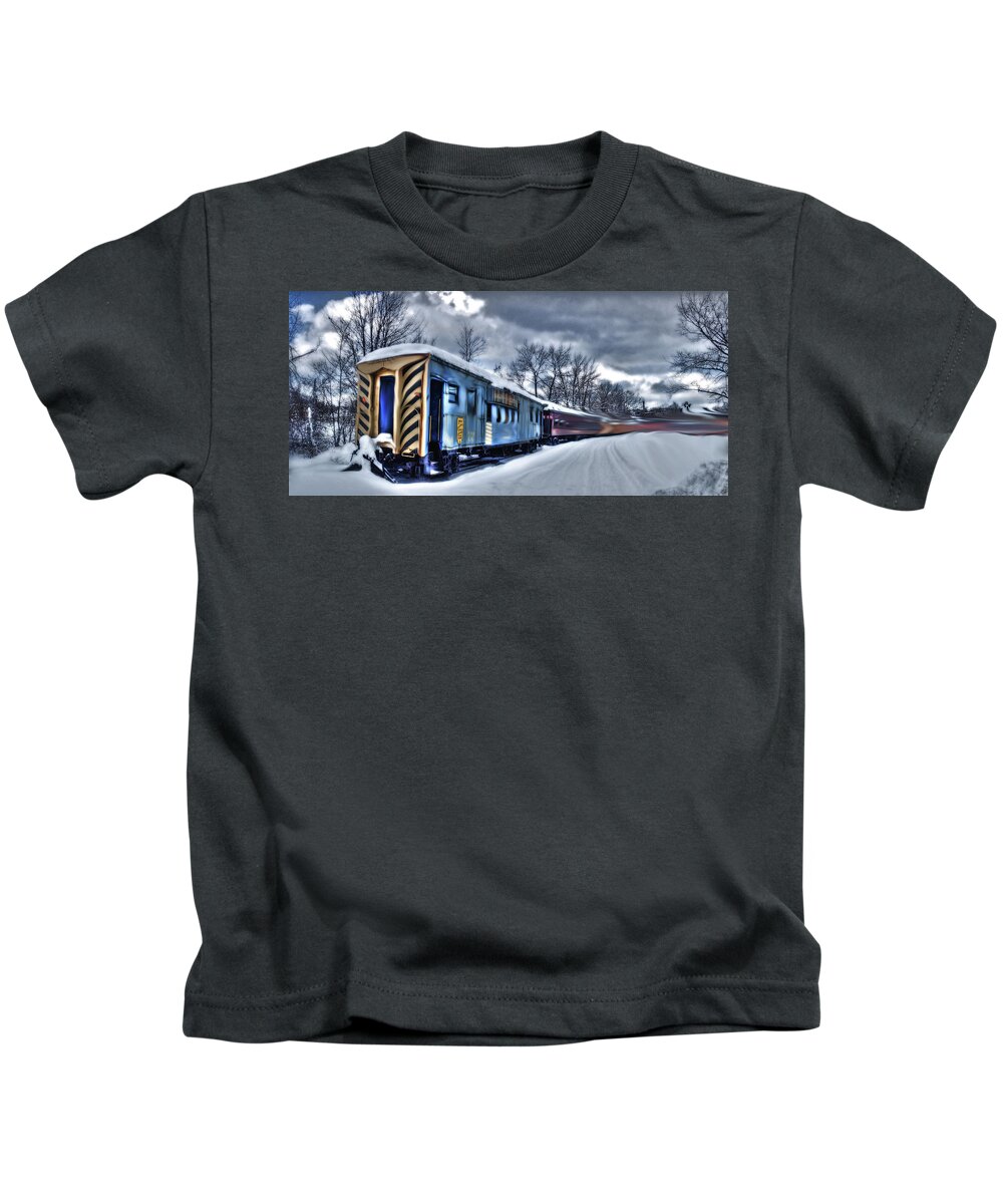 Train Kids T-Shirt featuring the photograph Ghost Train in an Existential Storm by Wayne King