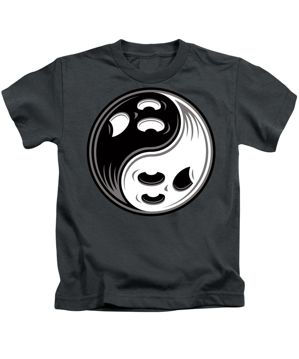 Balance Kids T-Shirt featuring the digital art Ghost Yin Yang Black and White by John Schwegel