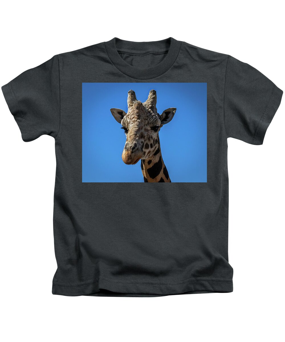 Giraffe Kids T-Shirt featuring the photograph Giraffe Lover by Laura Putman