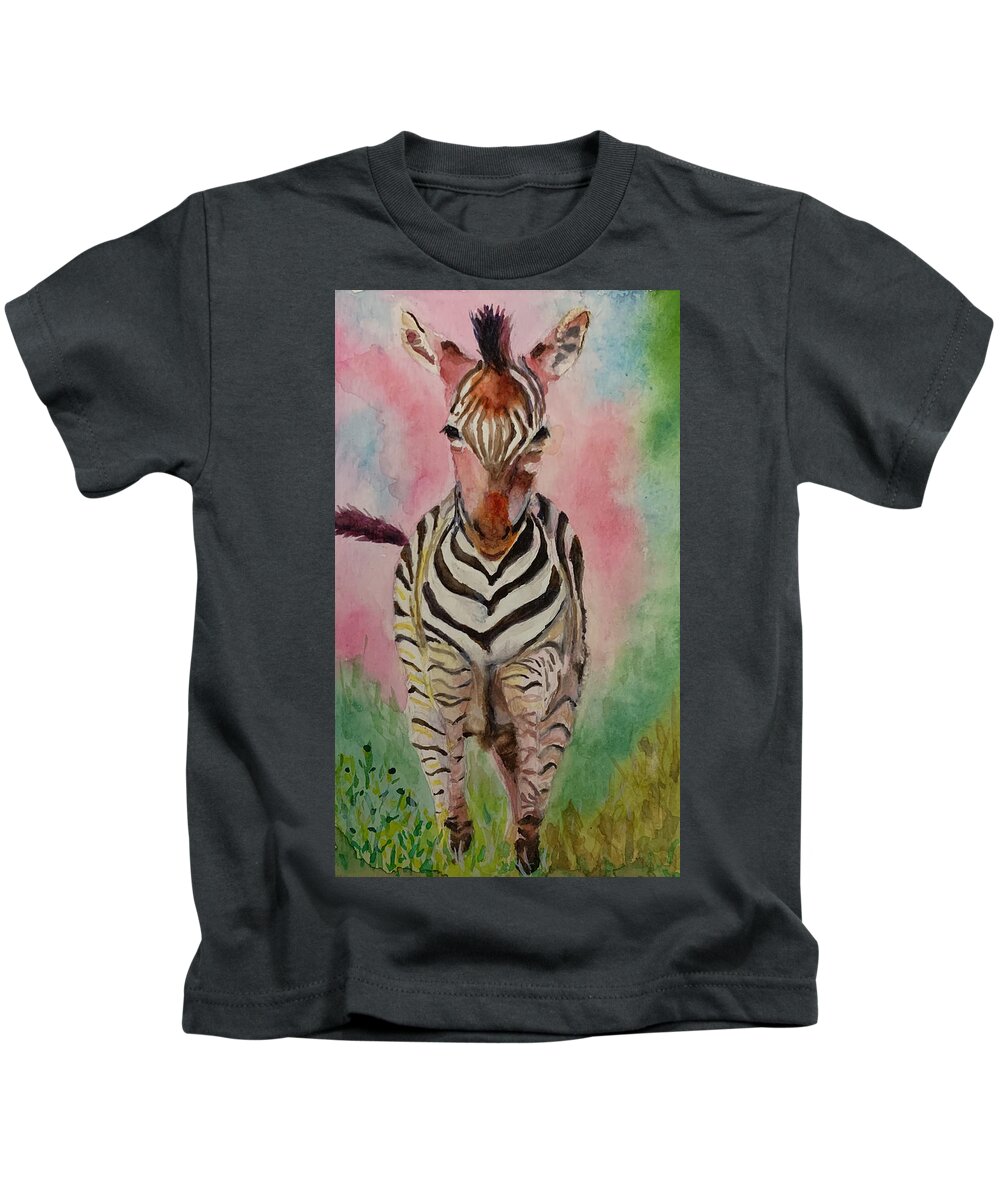 Zebra Kids T-Shirt featuring the painting Going Places by Tracy Hutchinson