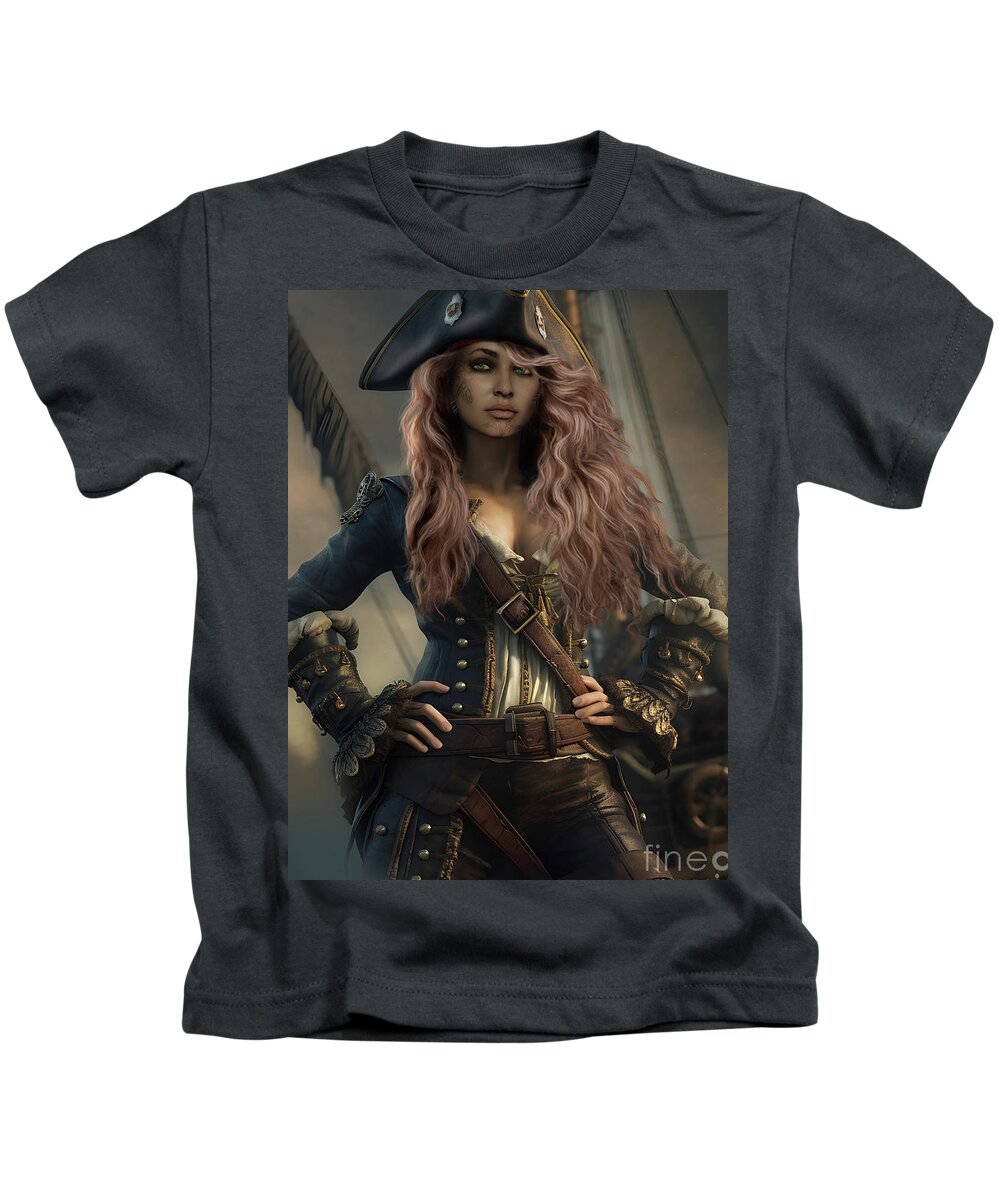 Queens Of The High Sea Kids T-Shirt featuring the digital art Golden Age of Piracy Queens of the High Sea by Shanina Conway