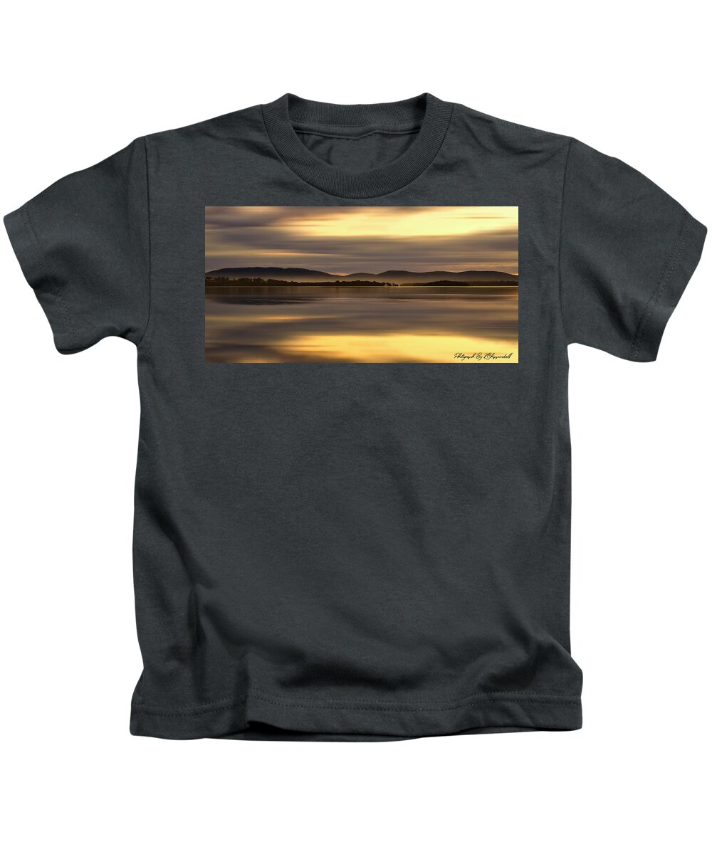 Wallis Lakes Forster Kids T-Shirt featuring the digital art Golden Lake 89 by Kevin Chippindall