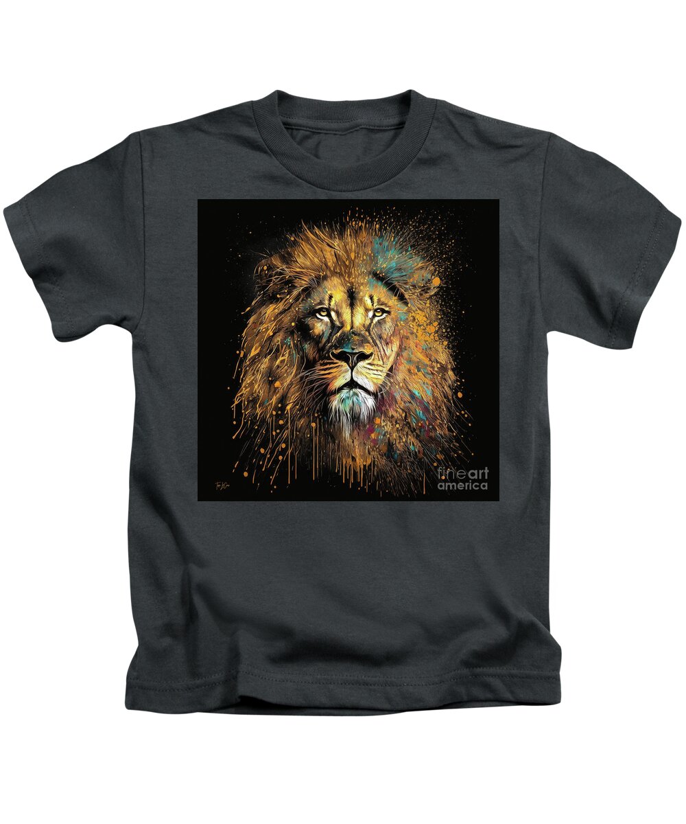 Lion Kids T-Shirt featuring the painting Golden Lion by Tina LeCour