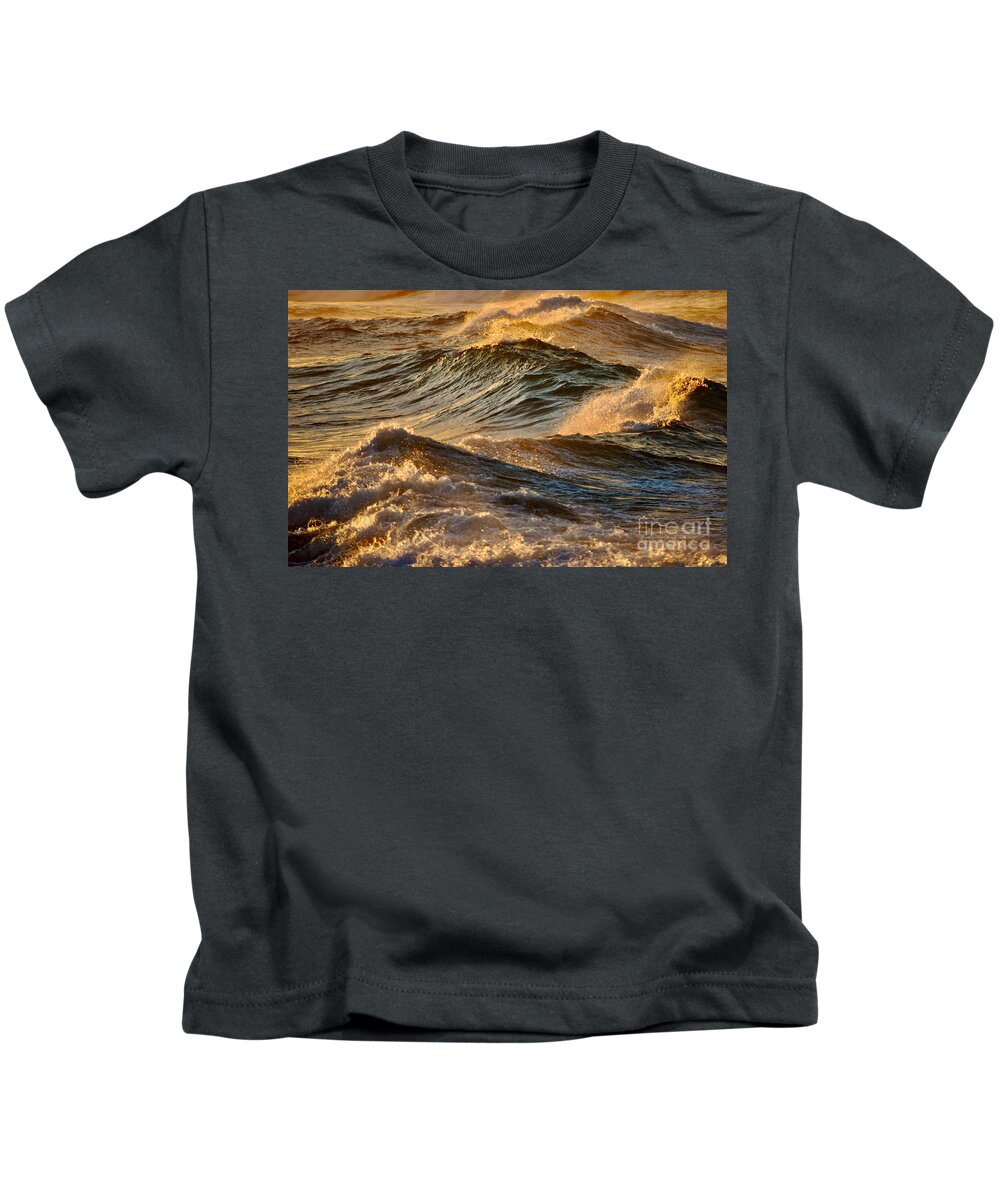 Ocean Kids T-Shirt featuring the photograph Golden Wave Tops by Debra Banks