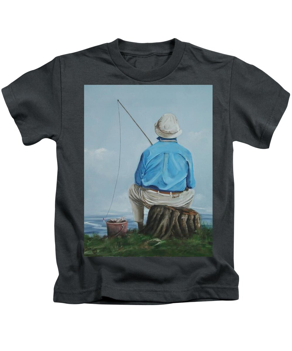 Fishing Kids T-Shirt featuring the painting Gone Fishing by Teresa Trotter