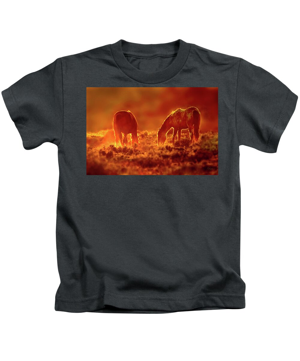 Horses Kids T-Shirt featuring the photograph Good Night, Beautiful Mustangs by Judi Dressler
