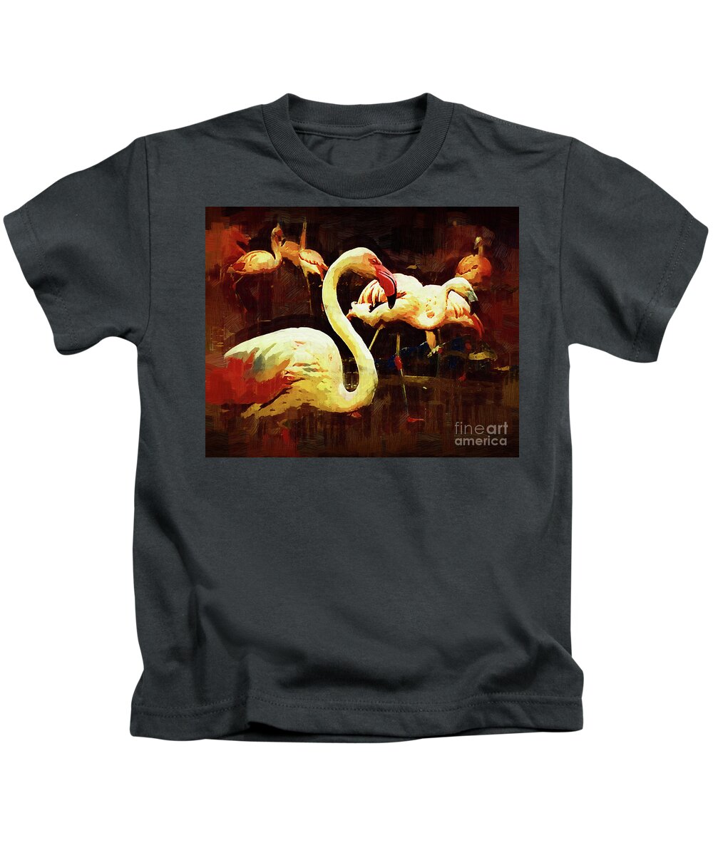 Gothic-painting Kids T-Shirt featuring the digital art Gothic Flamingo by Kirt Tisdale
