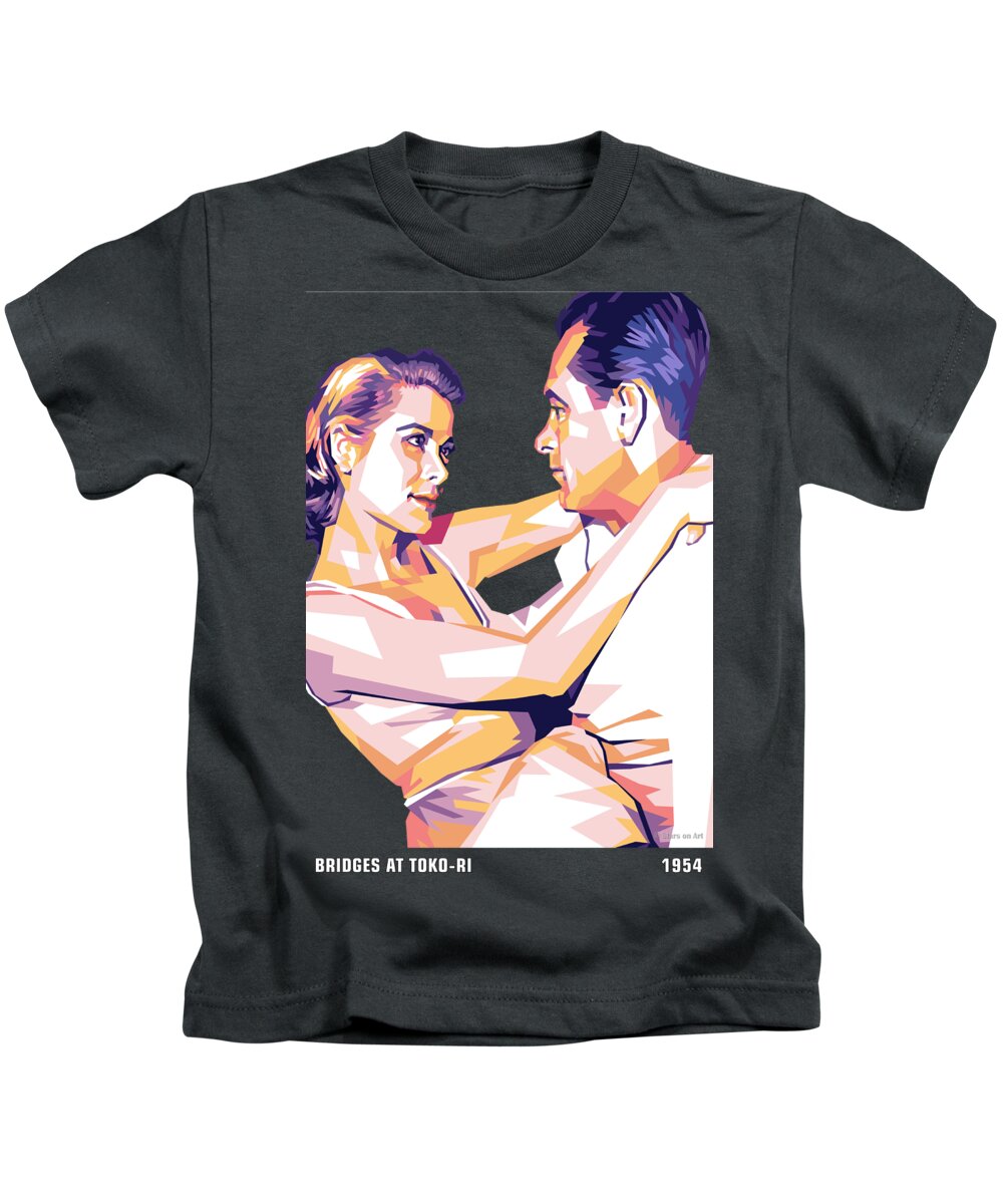 Grace Kelly Kids T-Shirt featuring the digital art Grace Kelly and William Holden by Movie World Posters