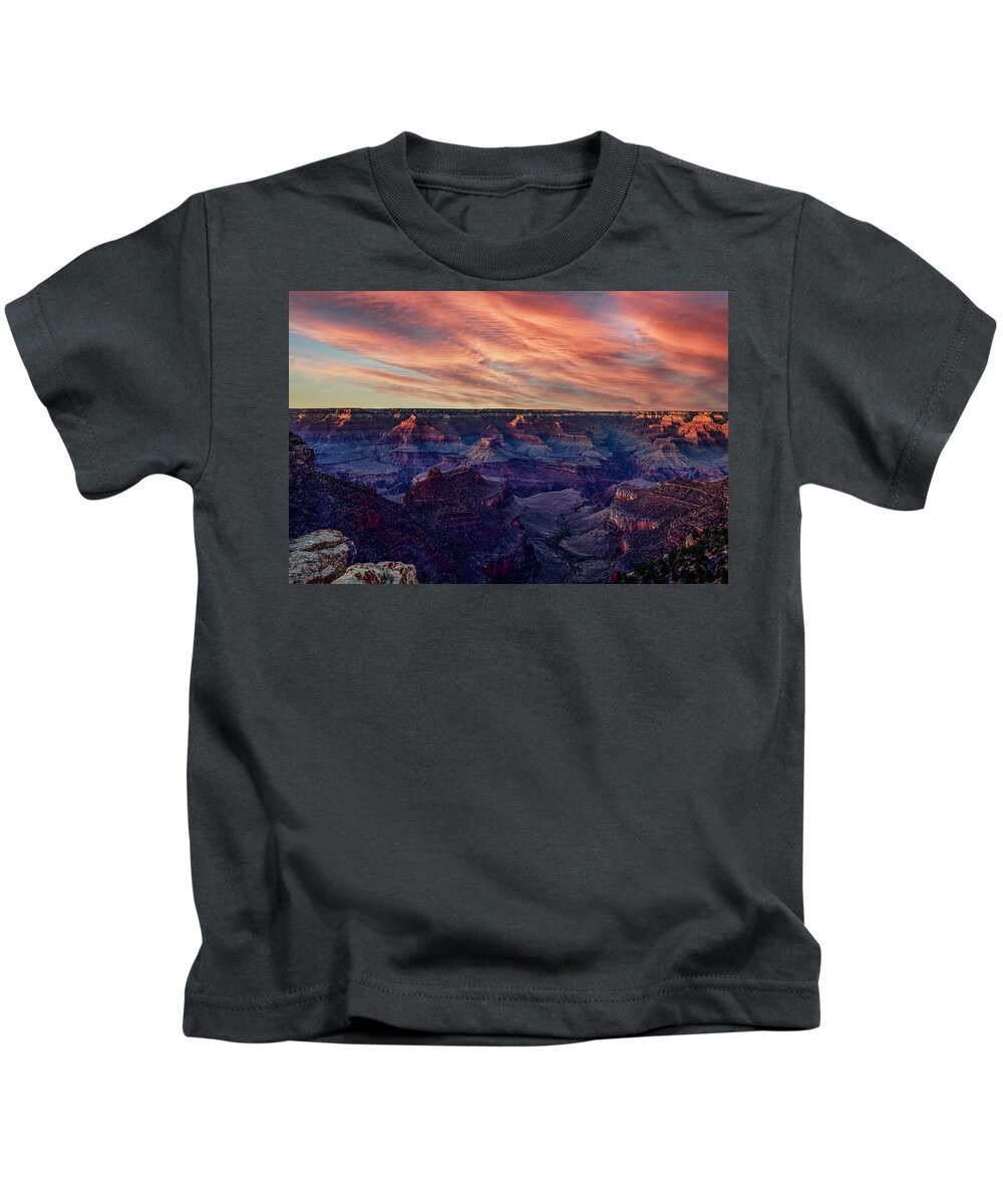 Grand Canyon Kids T-Shirt featuring the photograph Grand Canyon - Sunset View from Bright Angel Lodge Area by Amazing Action Photo Video