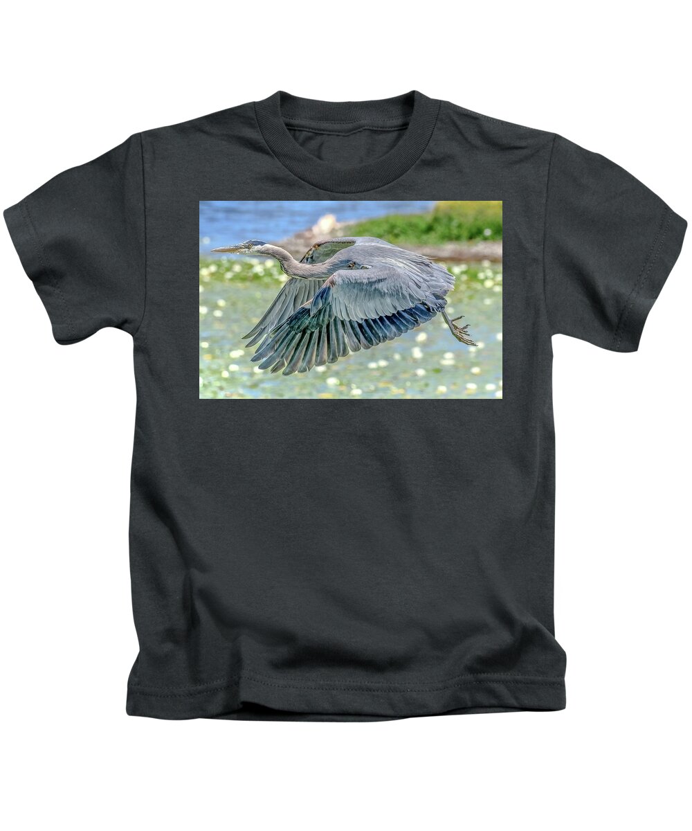 Blue Heron Kids T-Shirt featuring the photograph Great Blue Heron by Jerry Cahill