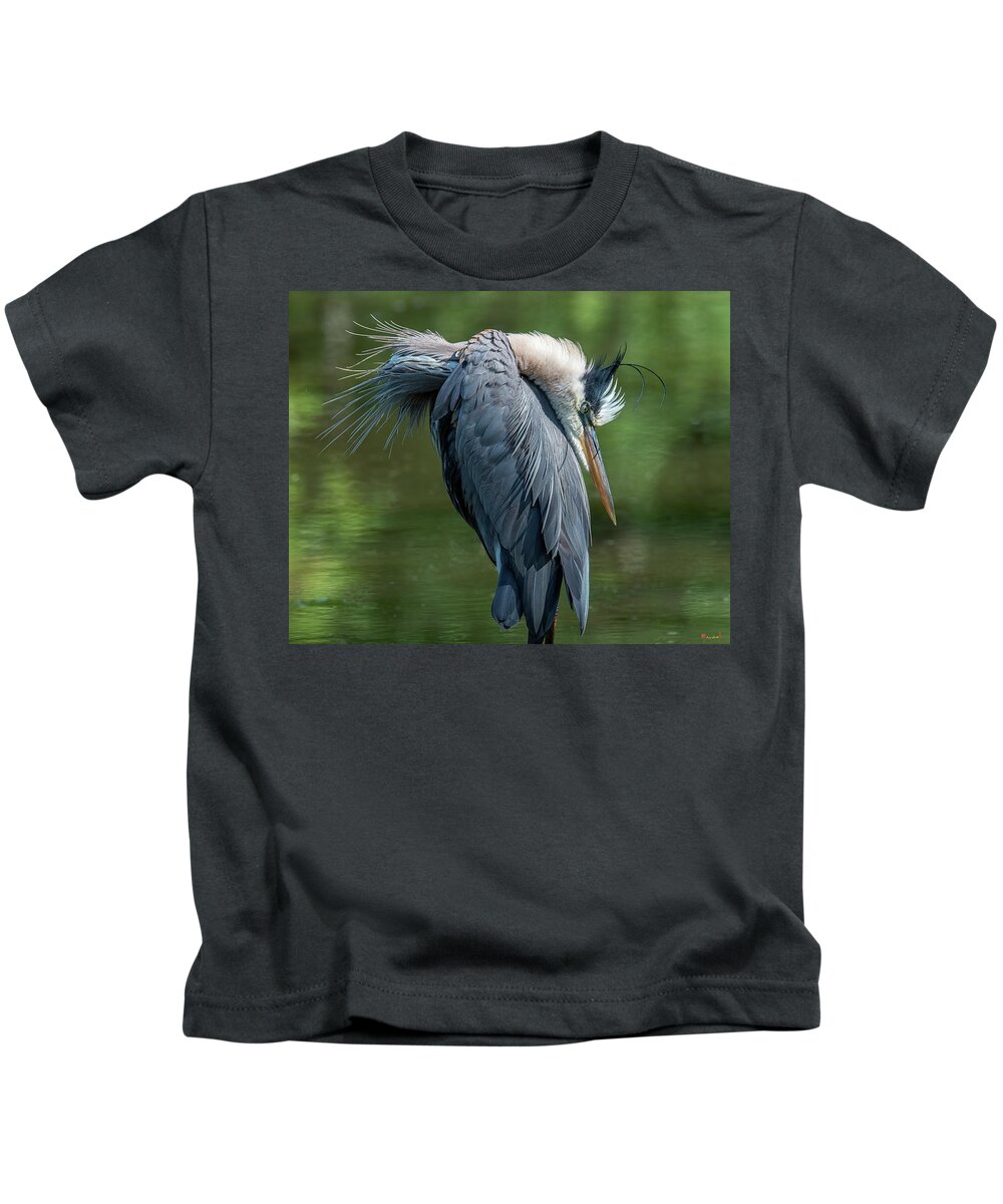 Nature Kids T-Shirt featuring the photograph Great Blue Heron Preening DMSB0155 by Gerry Gantt