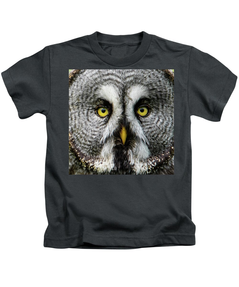 Great Grey's Face Closeup Square Kids T-Shirt featuring the photograph Great Grey's Face by Torbjorn Swenelius