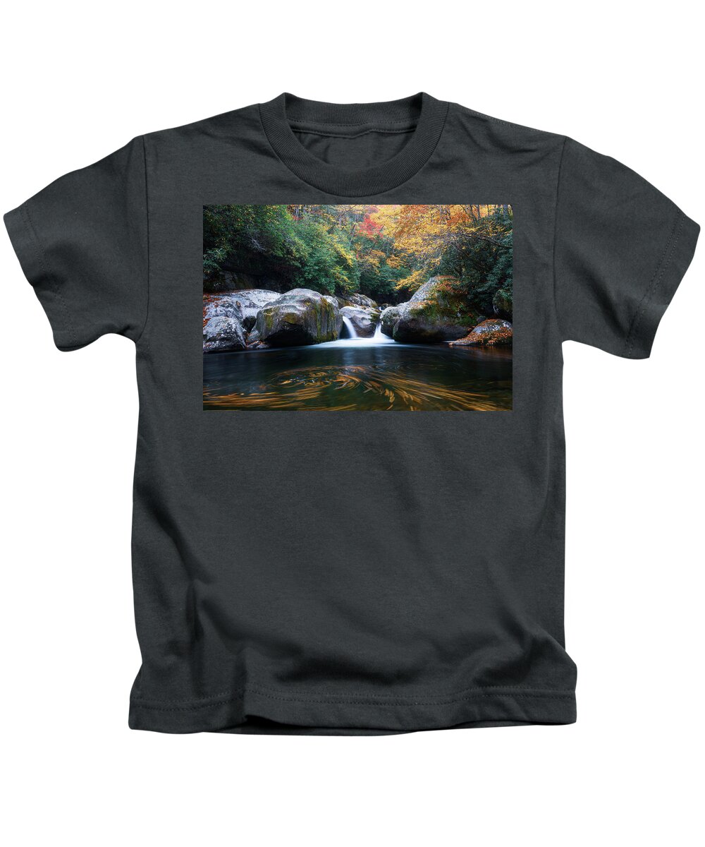 Outdoors Kids T-Shirt featuring the photograph Great Smoky Mountains North Carolina Tennessee Midnight Autumn Swirl by Robert Stephens