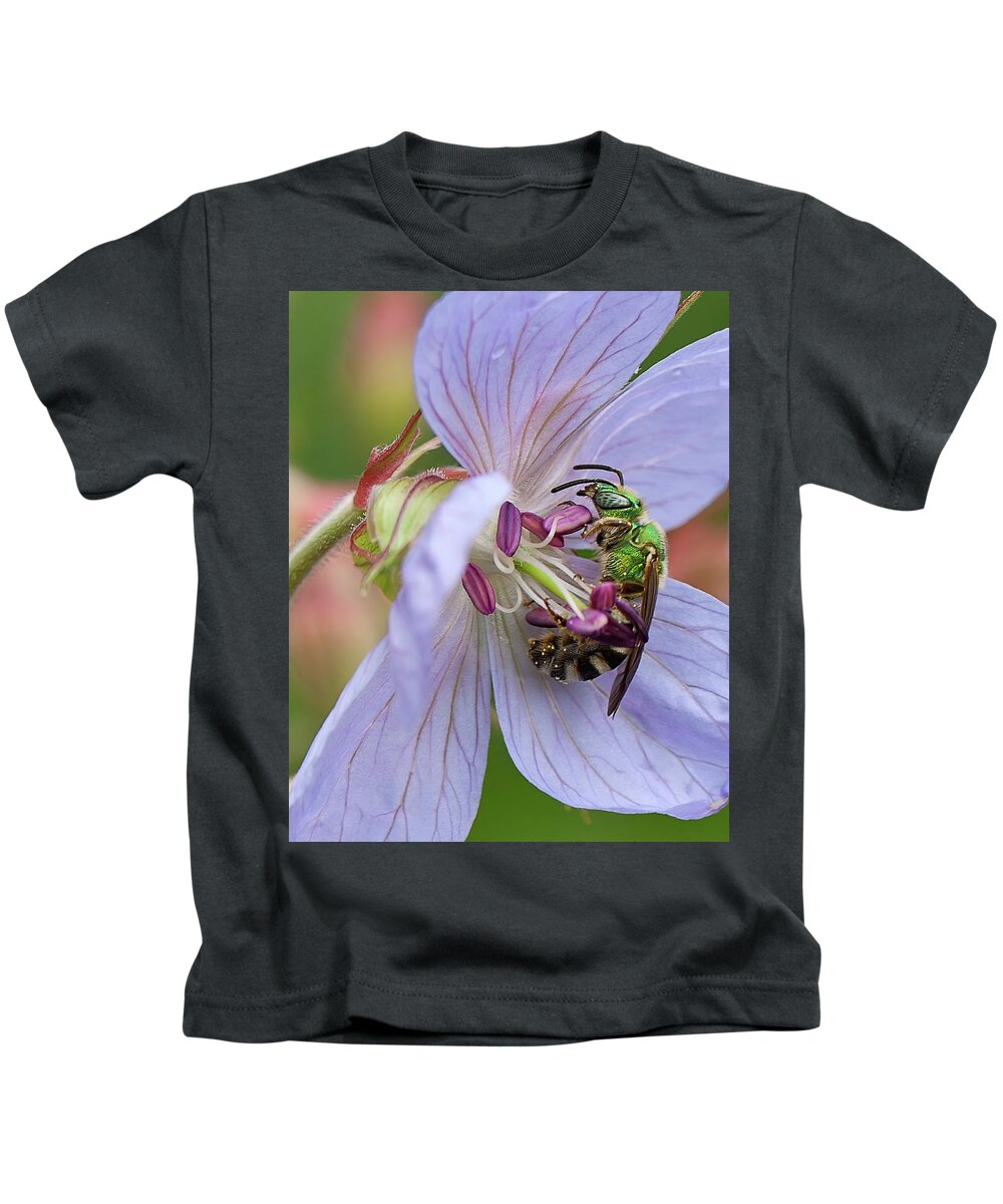 Green Bee Kids T-Shirt featuring the photograph Green bee by Tatiana Travelways