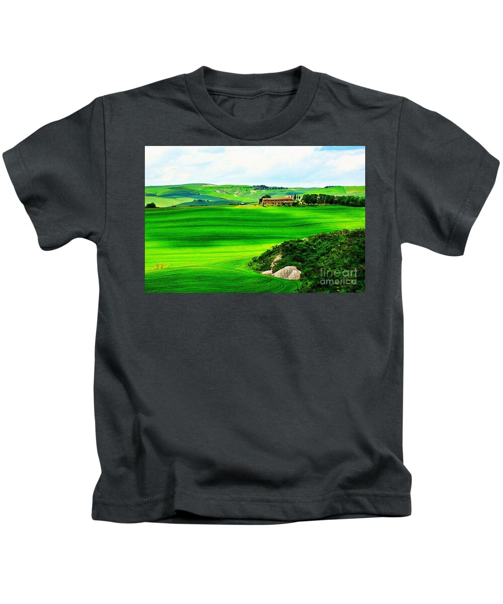 Tuscany Kids T-Shirt featuring the photograph Green escape in Tuscany by Ramona Matei