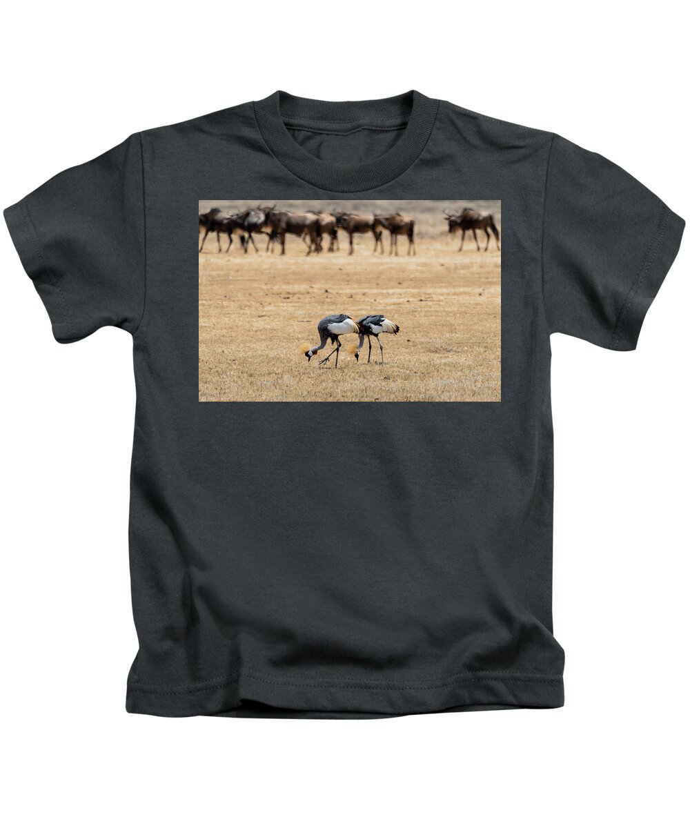 Africa Kids T-Shirt featuring the photograph Grey-crowned Cranes 2 in Tanzania by Betty Eich