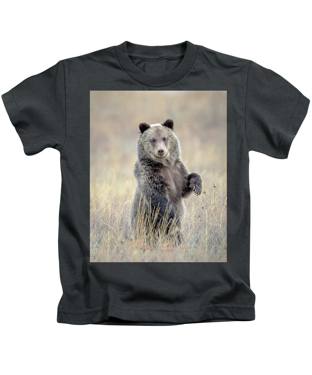 Grizzly Cub Kids T-Shirt featuring the photograph Grizzly Bear Cub Standing by Jack Bell