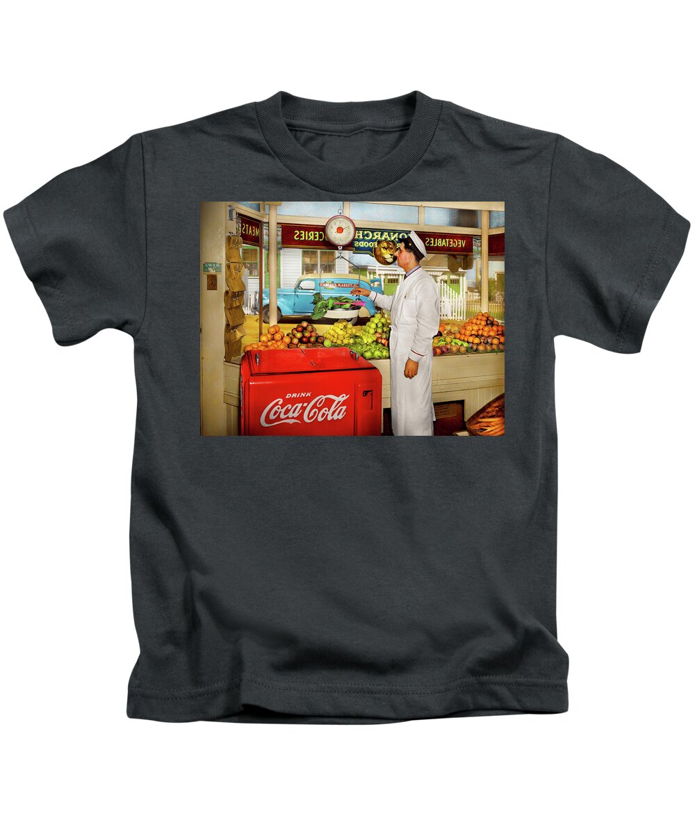 Provincetown Kids T-Shirt featuring the photograph Grocery - Provincetown, MA - Anybody's Fruit 1942 by Mike Savad