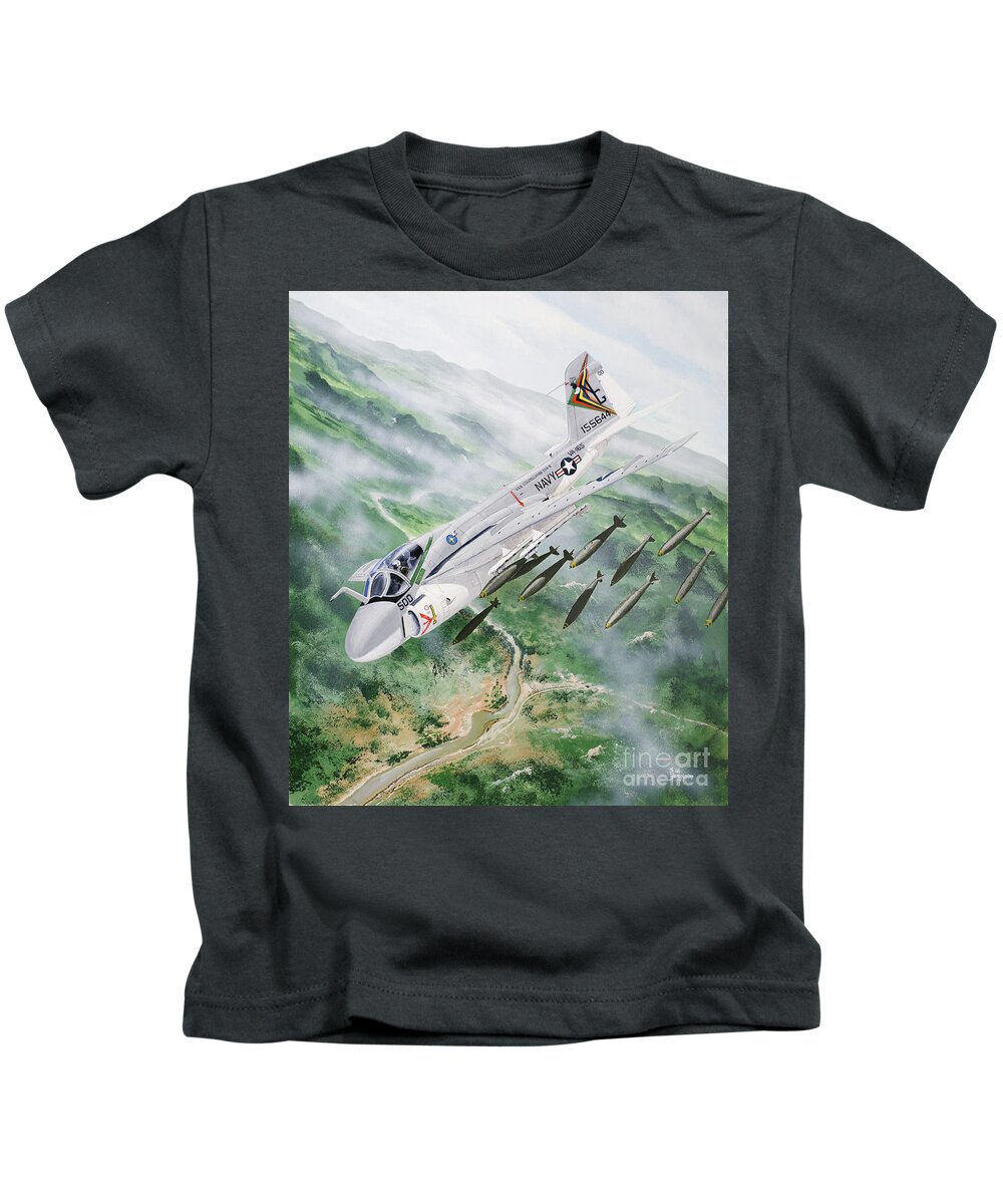 Aviation Kids T-Shirt featuring the painting Grumman A-6 Intruder by Steve Ferguson