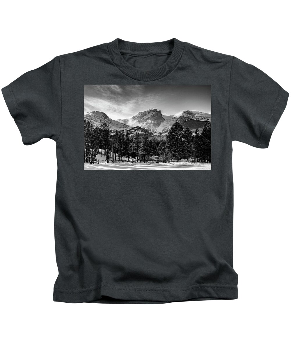 Hallett Kids T-Shirt featuring the photograph Hallett Peak above Sprague Lake by Lowell Monke