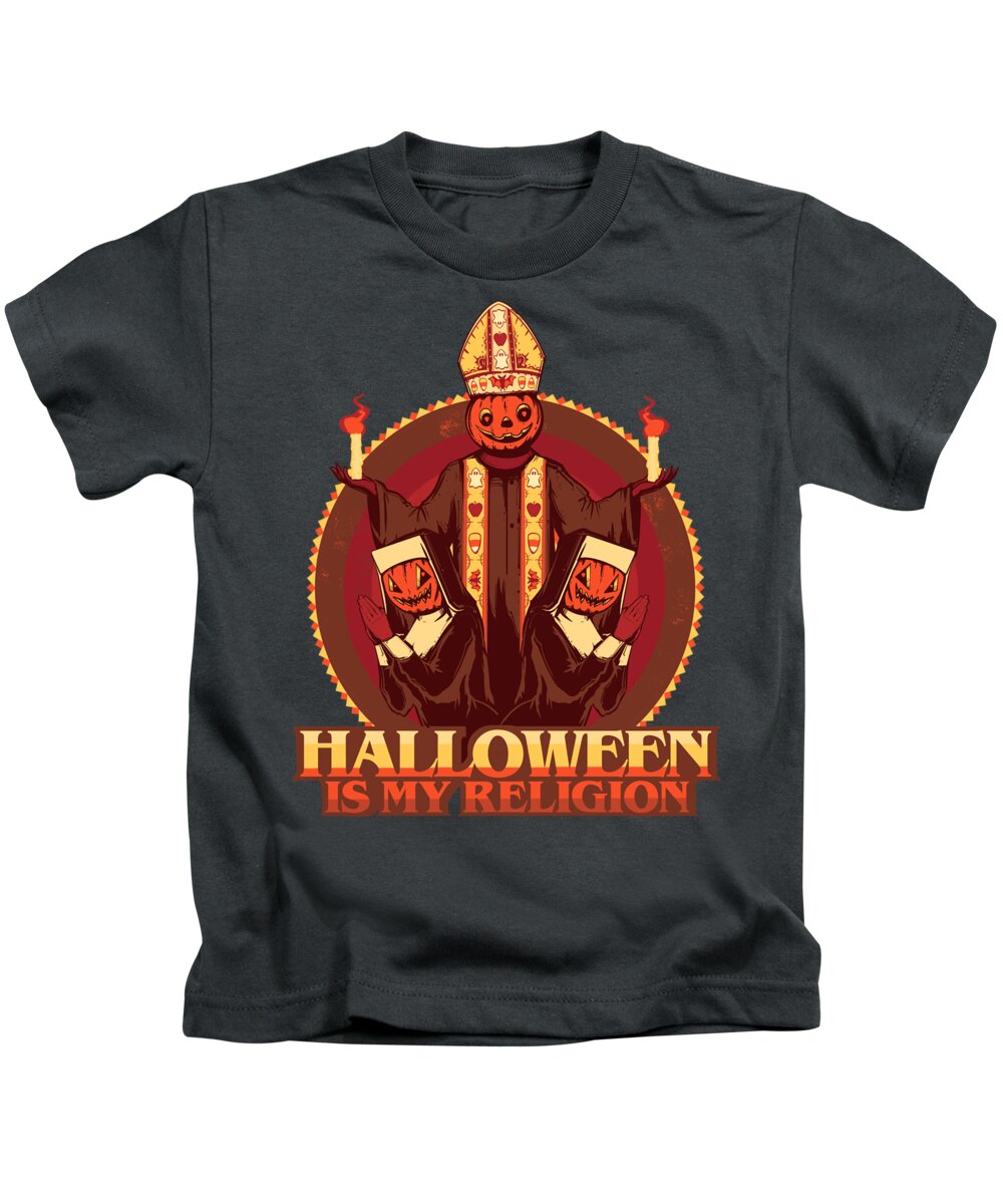 Halloween Kids T-Shirt featuring the drawing Halloween Is My Religion by Ludwig Van Bacon