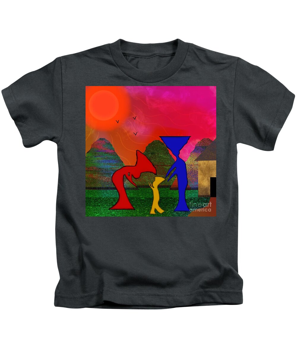 Colorful Art Kids T-Shirt featuring the mixed media Happy Family by Diamante Lavendar