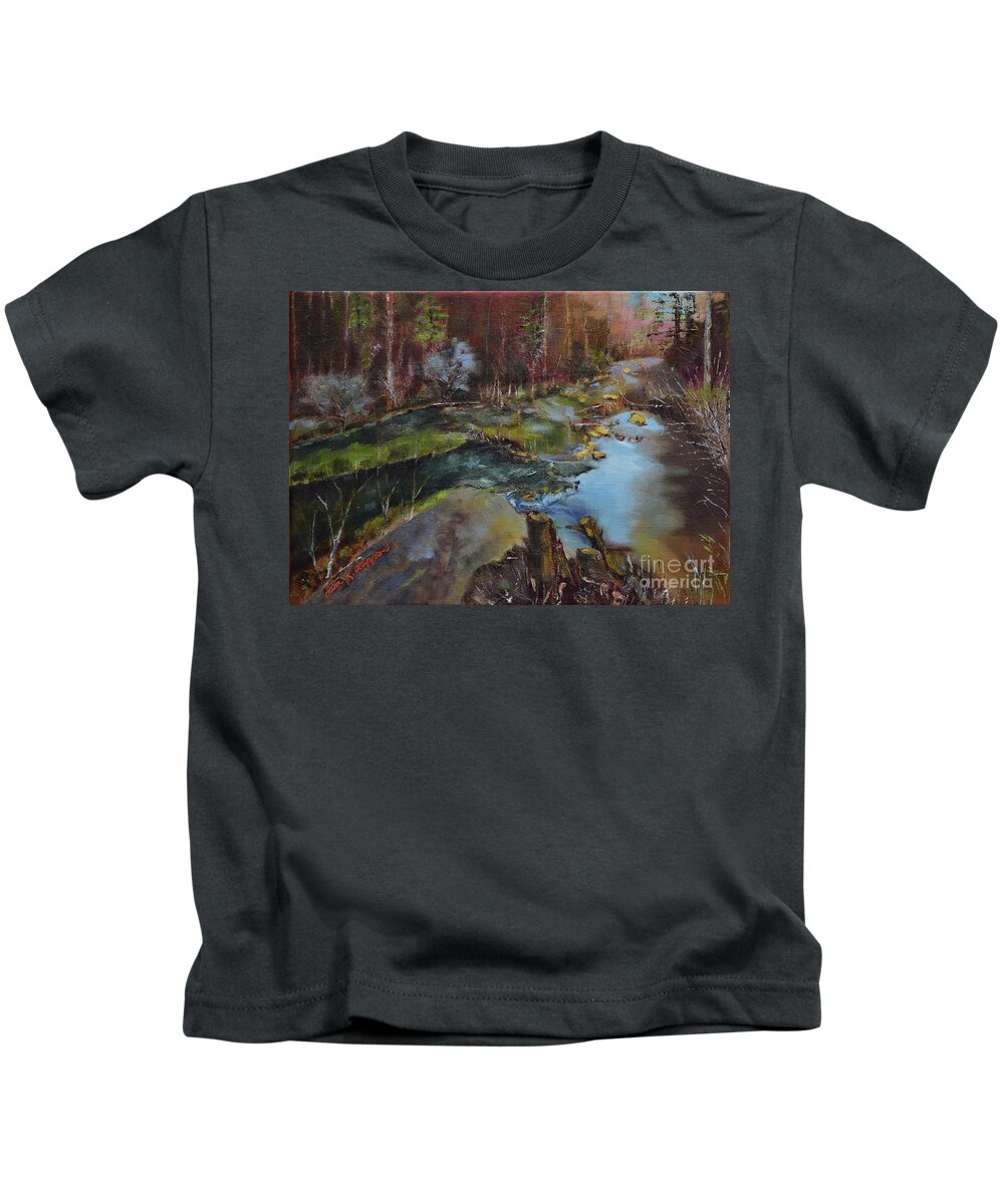 Water Kids T-Shirt featuring the painting Harper Creek Finale by Jan Dappen