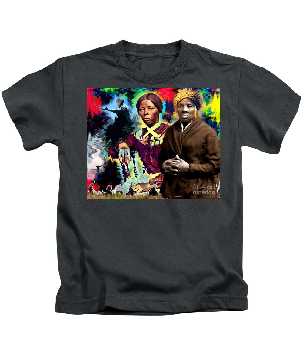 Harriet Tubman Art Kids T-Shirt featuring the mixed media Harriet Tubman by Carl Gouveia