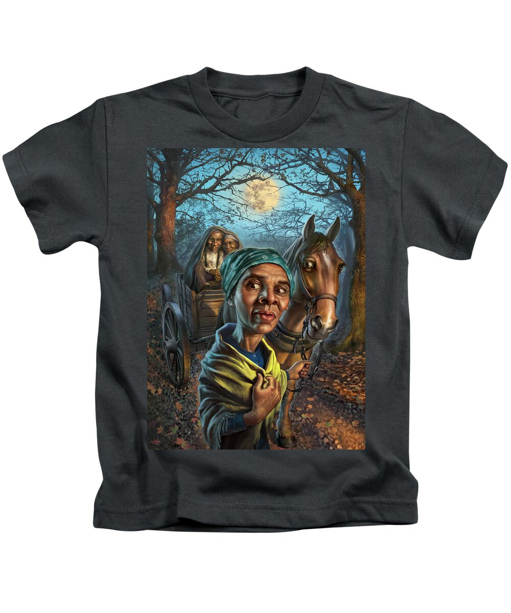 Harriet Tubman Kids T-Shirt featuring the digital art Harriet Tubman Rescues Her Parents by Mark Fredrickson