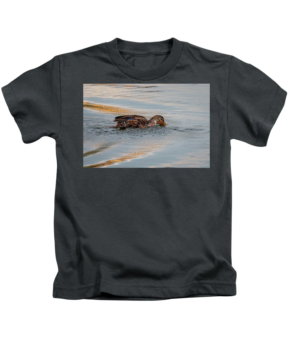 Duck Kids T-Shirt featuring the photograph Having Fun by Les Greenwood