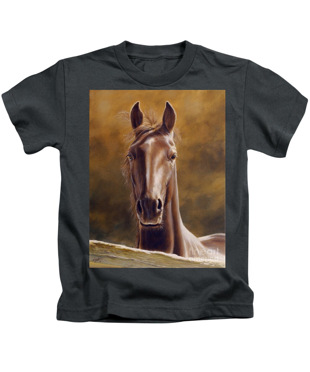 Horse Kids T-Shirt featuring the painting Heads up by John Silver
