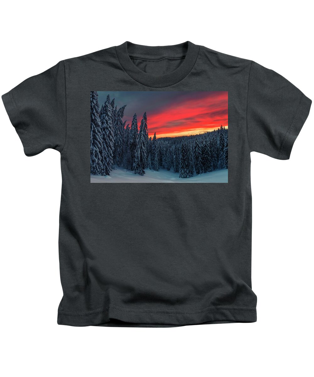 Bulgaria Kids T-Shirt featuring the photograph Heavens In Flames by Evgeni Dinev