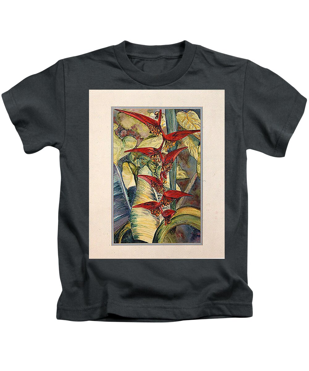 Heliconia Kids T-Shirt featuring the painting Heliconia by Barbara F Johnson