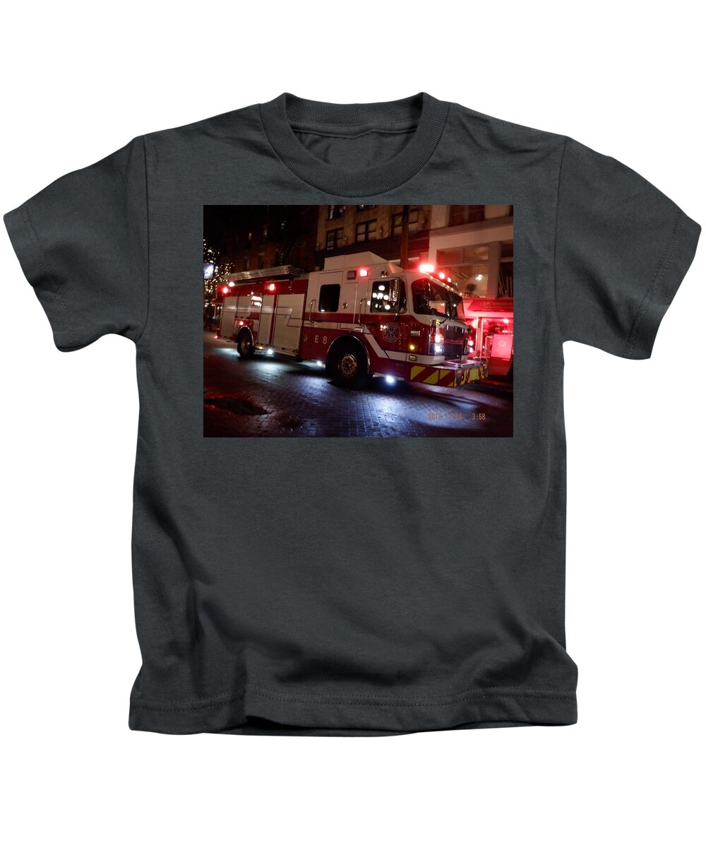 Fire Truck Kids T-Shirt featuring the photograph Heroes in Motion by James Cousineau
