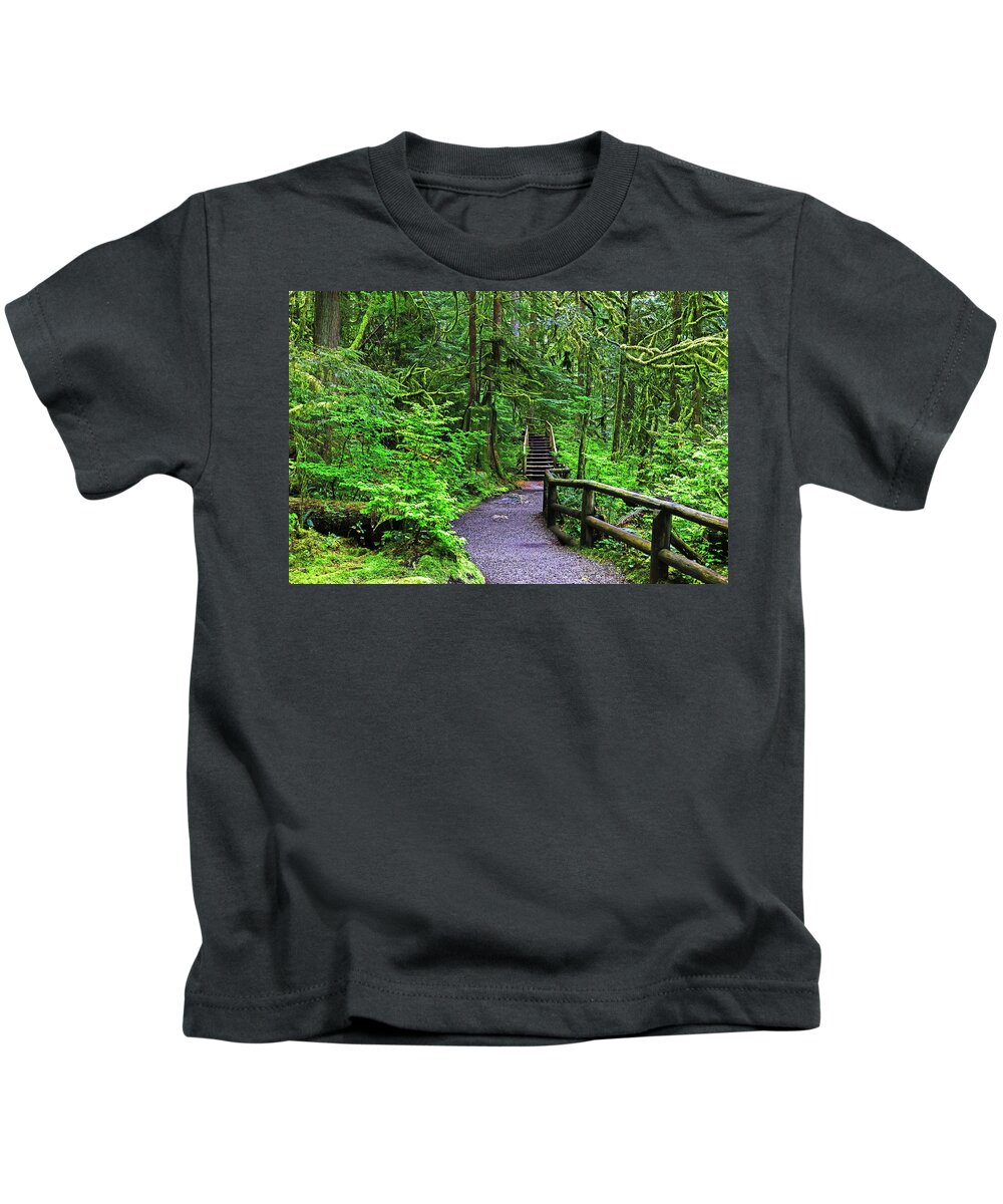 Alex Lyubar Kids T-Shirt featuring the photograph Hiking Trails in the Rainforest by Alex Lyubar