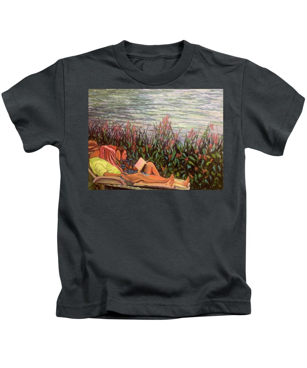 Hippies Kids T-Shirt featuring the painting Hippies at the Cape by Beth Riso