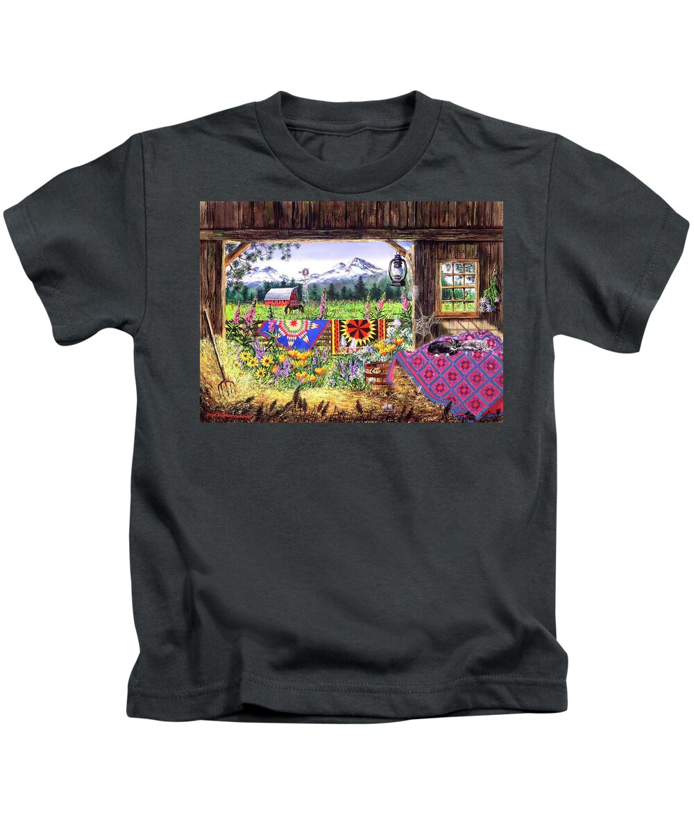 Barn Kids T-Shirt featuring the painting Hole in the Barn Door by Diane Phalen
