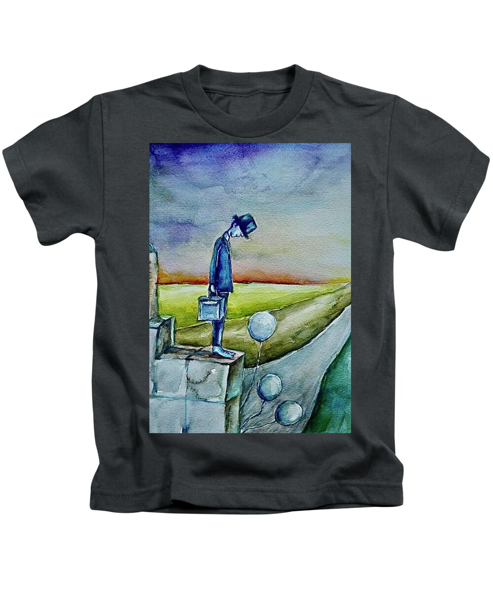  Kids T-Shirt featuring the painting Horizon by Mikyong Rodgers
