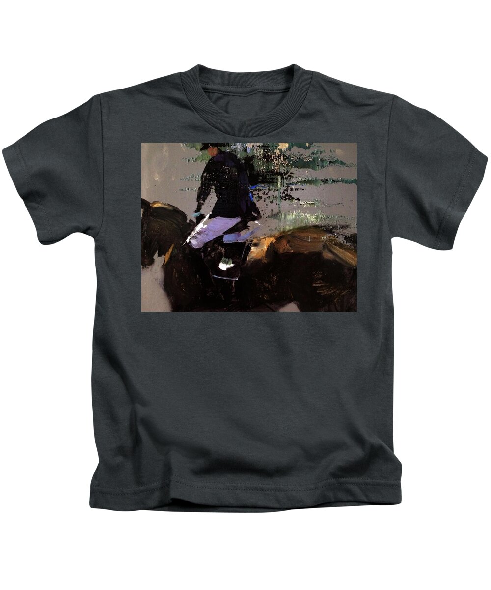 Horse Kids T-Shirt featuring the painting Horse and rider by Andrew Judd