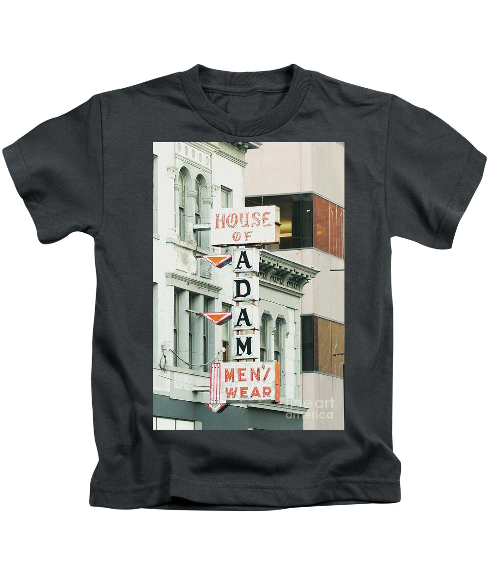 House Of Adam Kids T-Shirt featuring the photograph House of Adam Men's Wear Sign by Bentley Davis