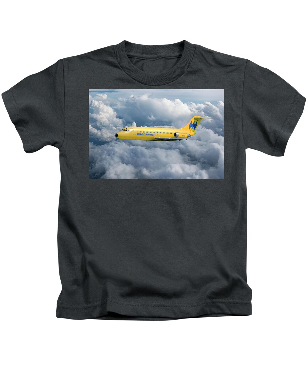 Hughes Airwest Airlines Kids T-Shirt featuring the mixed media Hughes Airwest Douglas DC-9 by Erik Simonsen