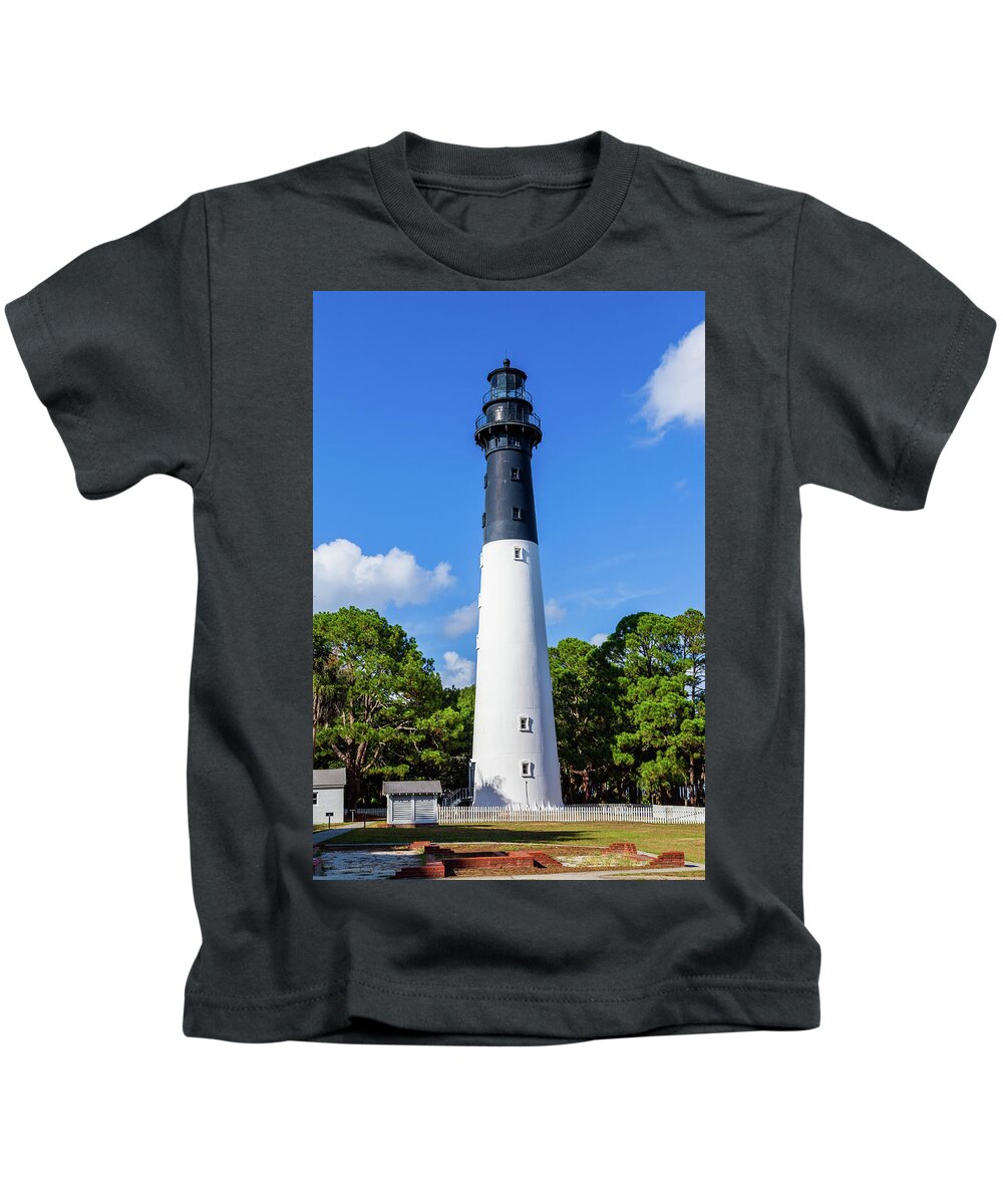 2016 Kids T-Shirt featuring the photograph Hunting Island State Park Lighthouse by Charles Hite