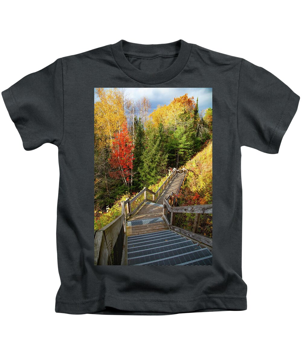 Au Sable River Kids T-Shirt featuring the photograph Huron Manistee National Forest in Michigan with fall colors by Eldon McGraw