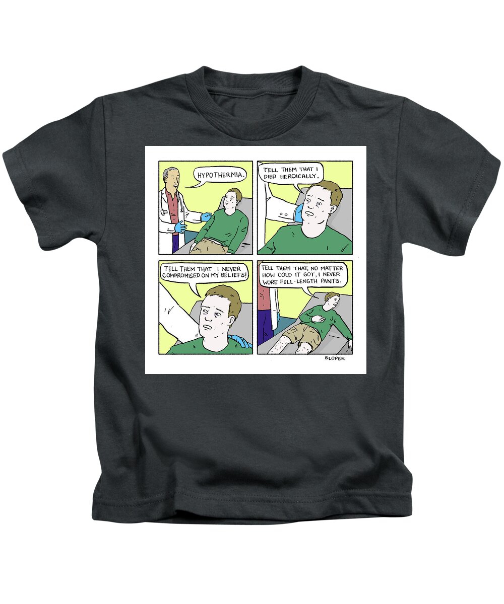 Captionless Kids T-Shirt featuring the drawing Hypothermia by Brendan Loper