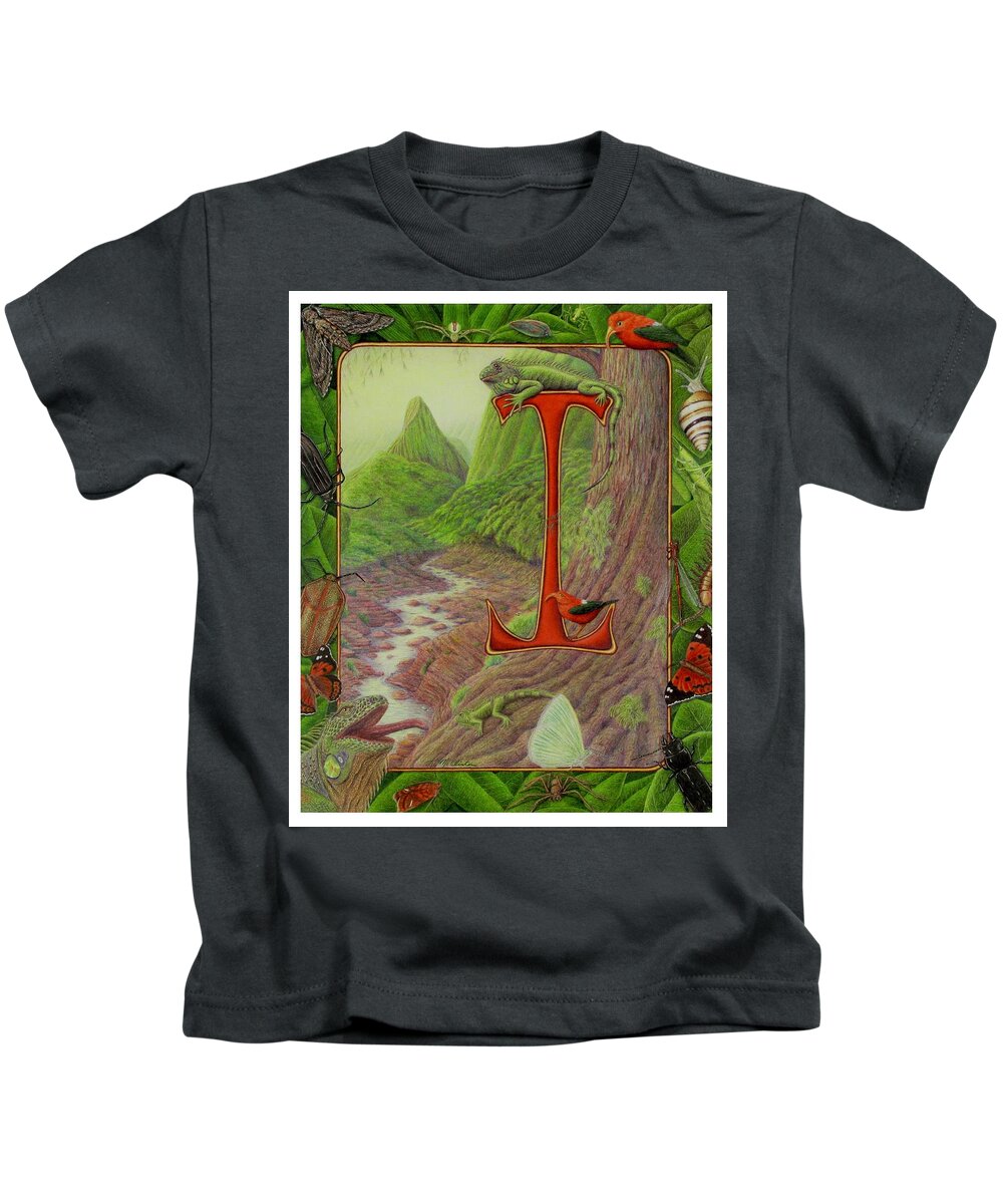 Kim Mcclinton Kids T-Shirt featuring the drawing I is for Iguana by Kim McClinton